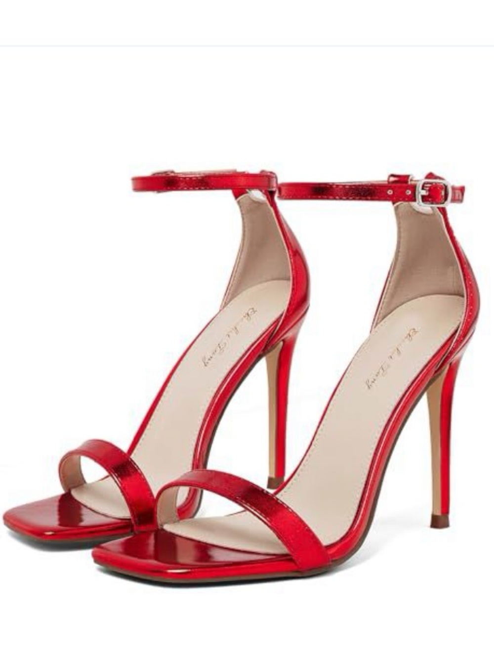 Red Patent Ankle-Strap Stiletto Heels